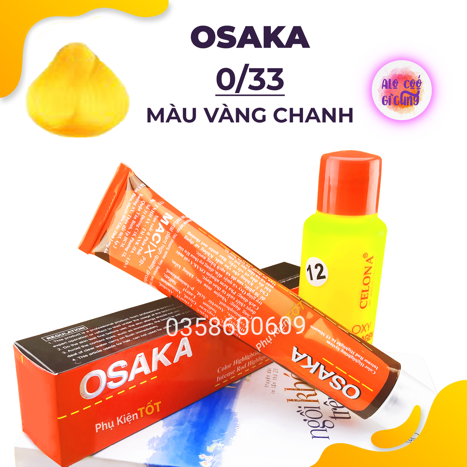 [ 0/33 - Màu Vàng Chanh ] Combo thuốc nhuộm tóc Osaka loại 100ml + Bình Oxy 12% - 100ml