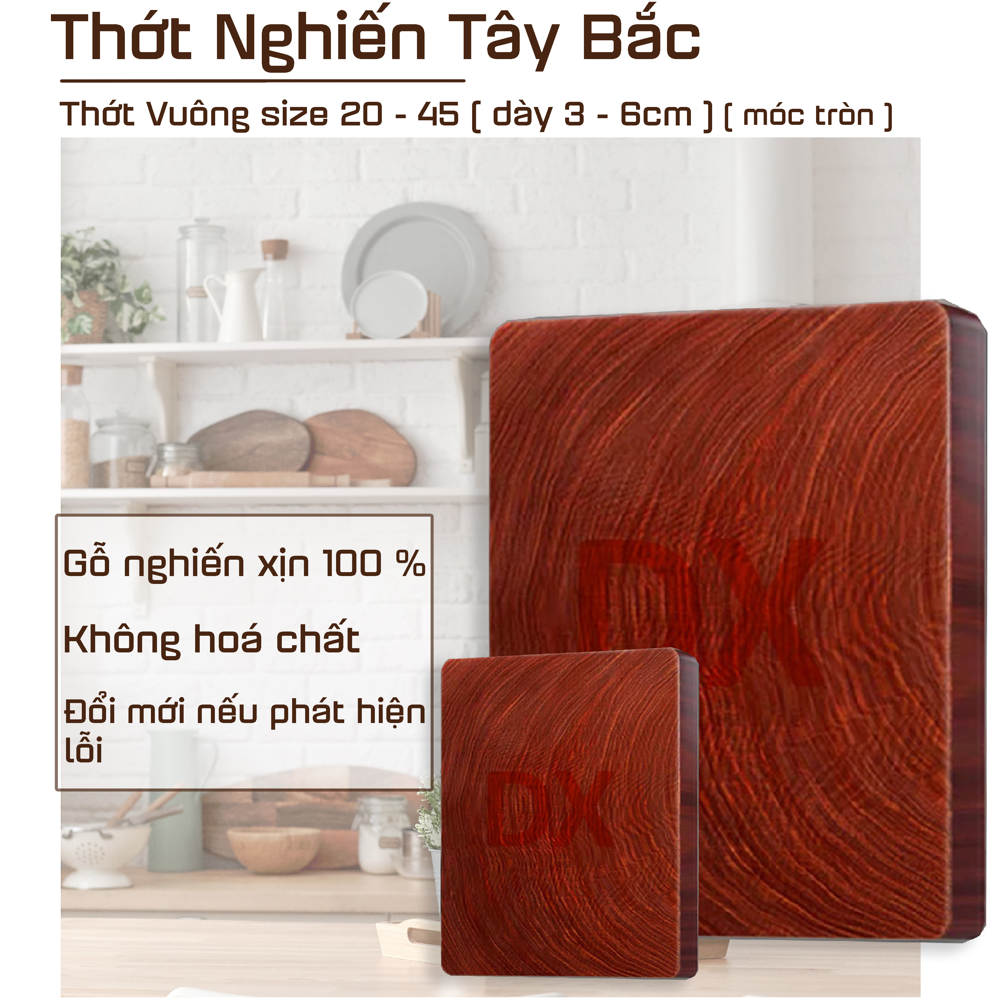 Thớt gỗ nghiến Tây Bắc 20x25 dày 3cm, thớt gỗ xịn cao cấp