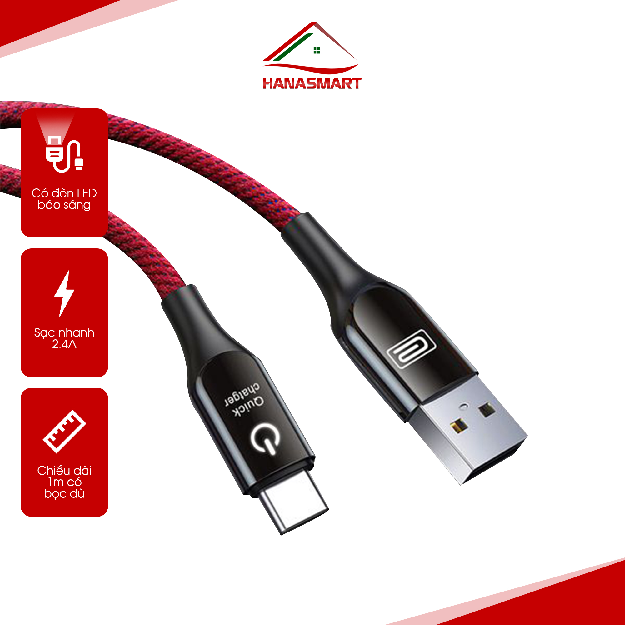 Cáp sạc tự ngắt Earldom EC-063 chính hãng HS02 dây sạc có đèn LED hiển thị, bảo vệ an toàn cho thiết bị - HANA SMART