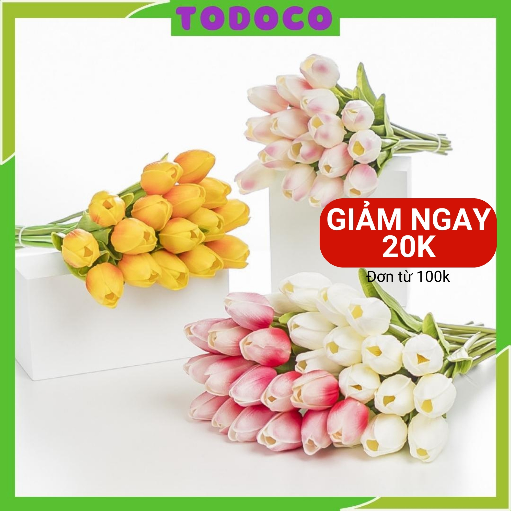Hoa tulip giả đẹp PU cao cấp Decor nhà cửa để bàn phòng khách, bông nhân tạo trang trí đám cưới cầm tay cô dâu TODOCO