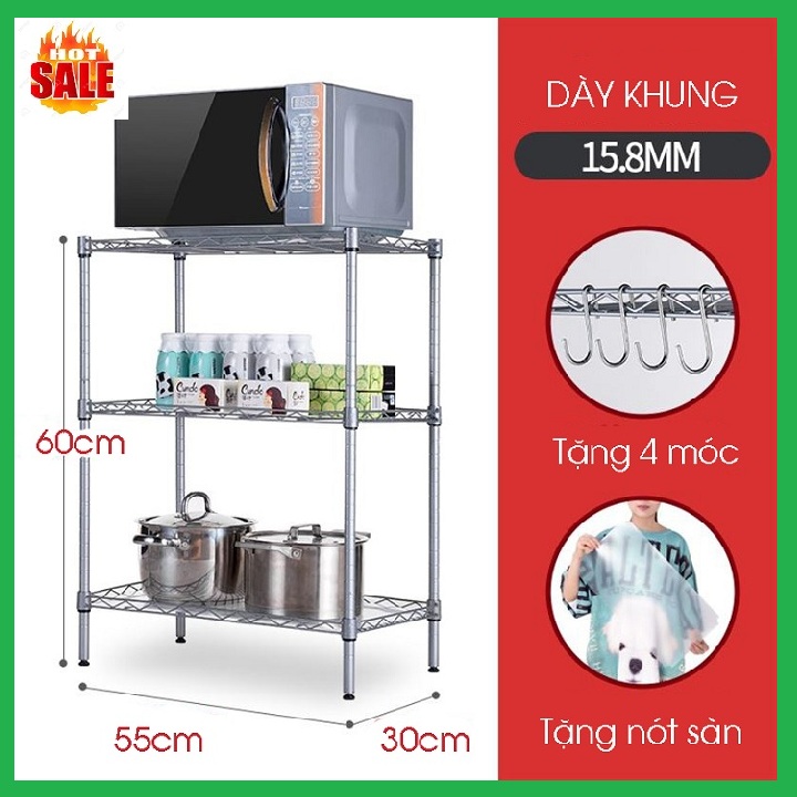 Kệ để lò vi sóng 3 tầng, khung inox 304, kích thước 55 x 30 x 60cm, kệ để đồ nhà bếp, kệ đa năng, kệ để đồ nhà tắm