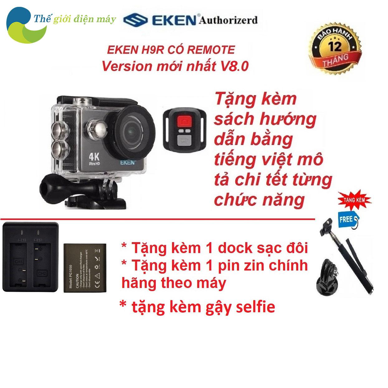 [GIÁ SỐC] Version 8.1 nâng cấp 20MP - Camera hành trình Eken H9R- Bảo hành 12 tháng, Đổi tra 1 vs 1, dock sạc đôi, pin 1050, gậy selfie và thẻ nhớ 32GB cho camera thể thao - Shop thế giới điện máy