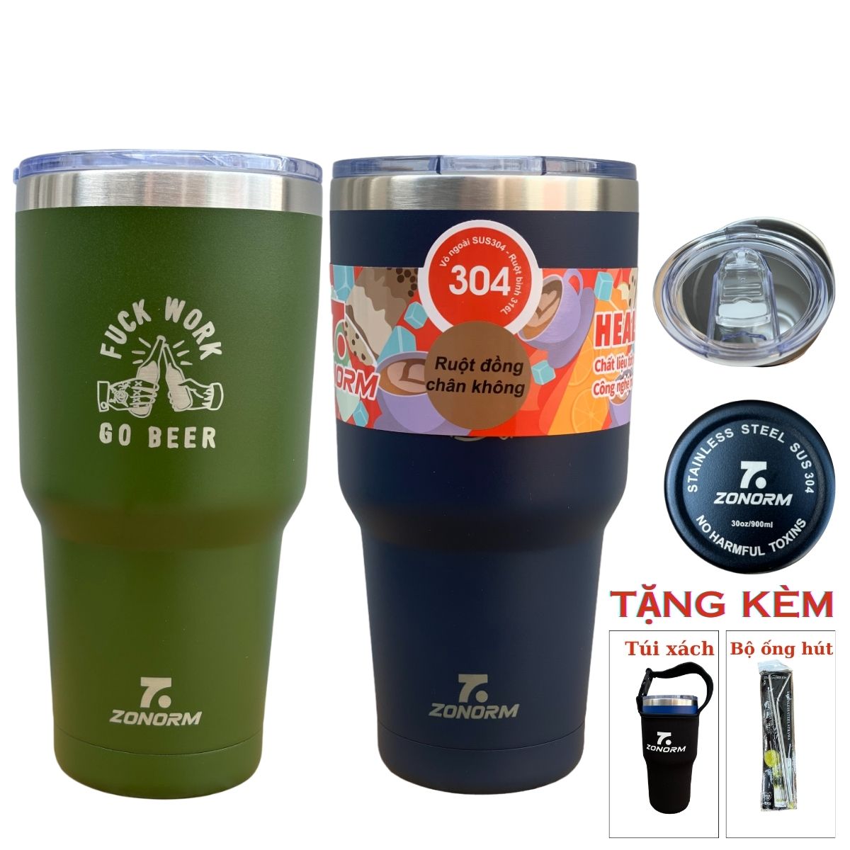 Ly giữ nhiệt 900ml Zonorm cao cấp, Inox 304 nguyên khối giữ nhiệt 12- 20 tiếng, Sơn nhám chống trầy,