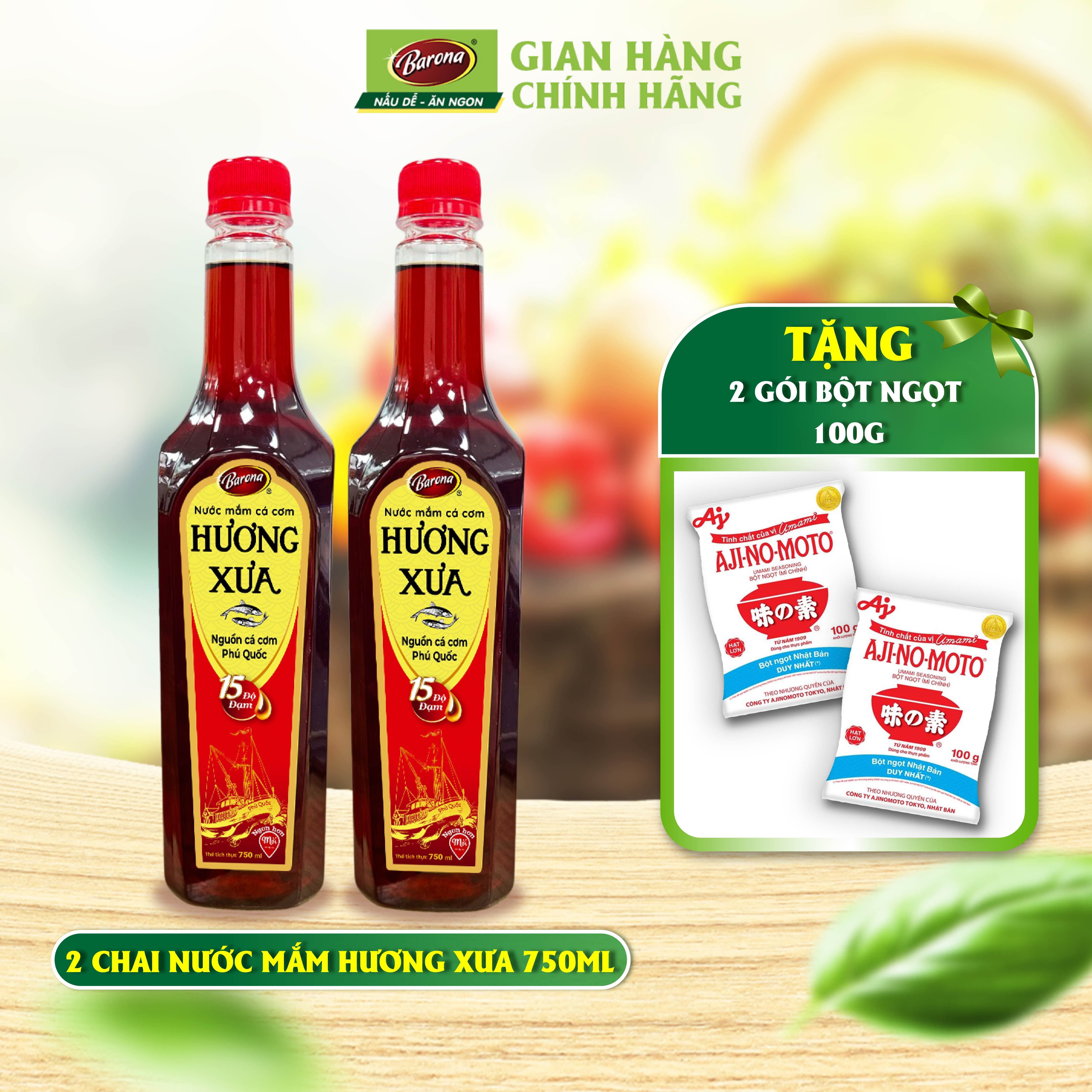 Combo 2 chai Nước Mắm Cá Cơm Phú Quốc Hương Xưa 750ml [Tặng 2 gói bột ngọt 100g]