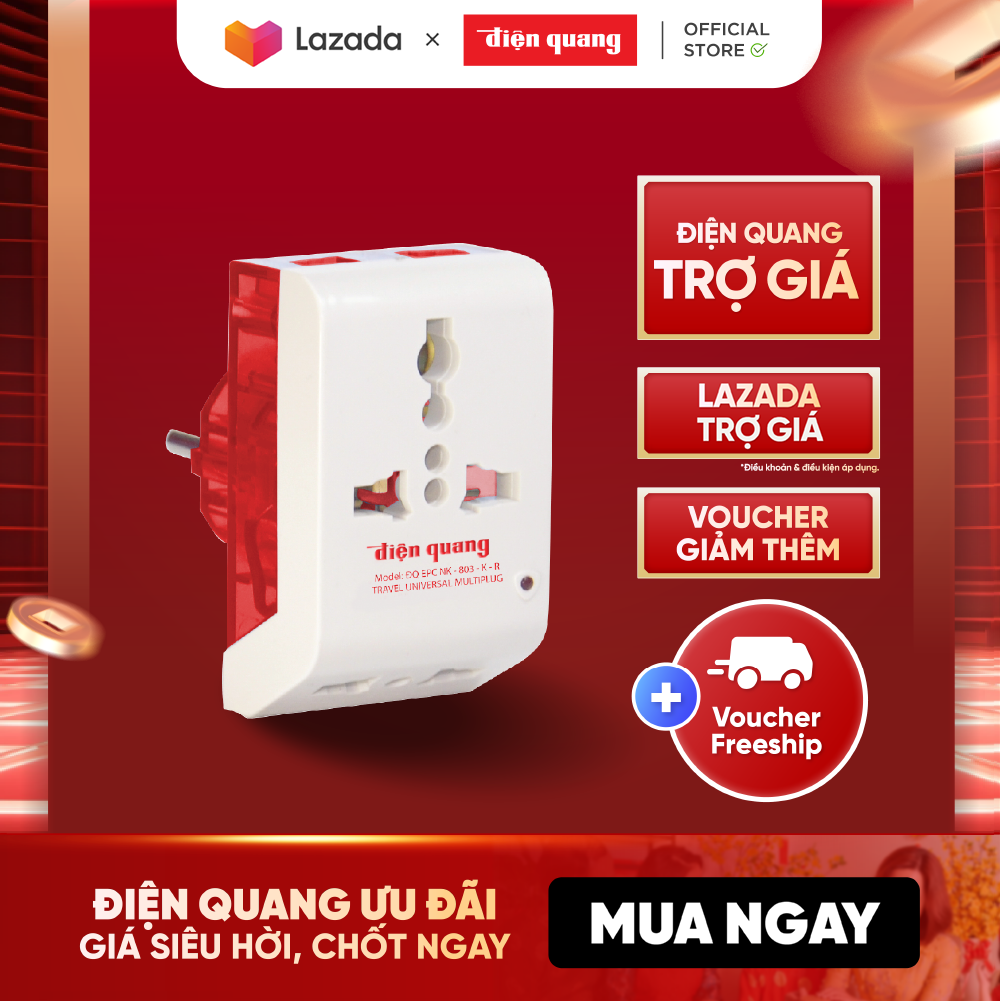 Phích cắm chuyển đa chiều Điện Quang ĐQ EPC NK-803-K-R cách điện tốt, chịu nhiệt cao và va đập mạnh (Màu đỏ)