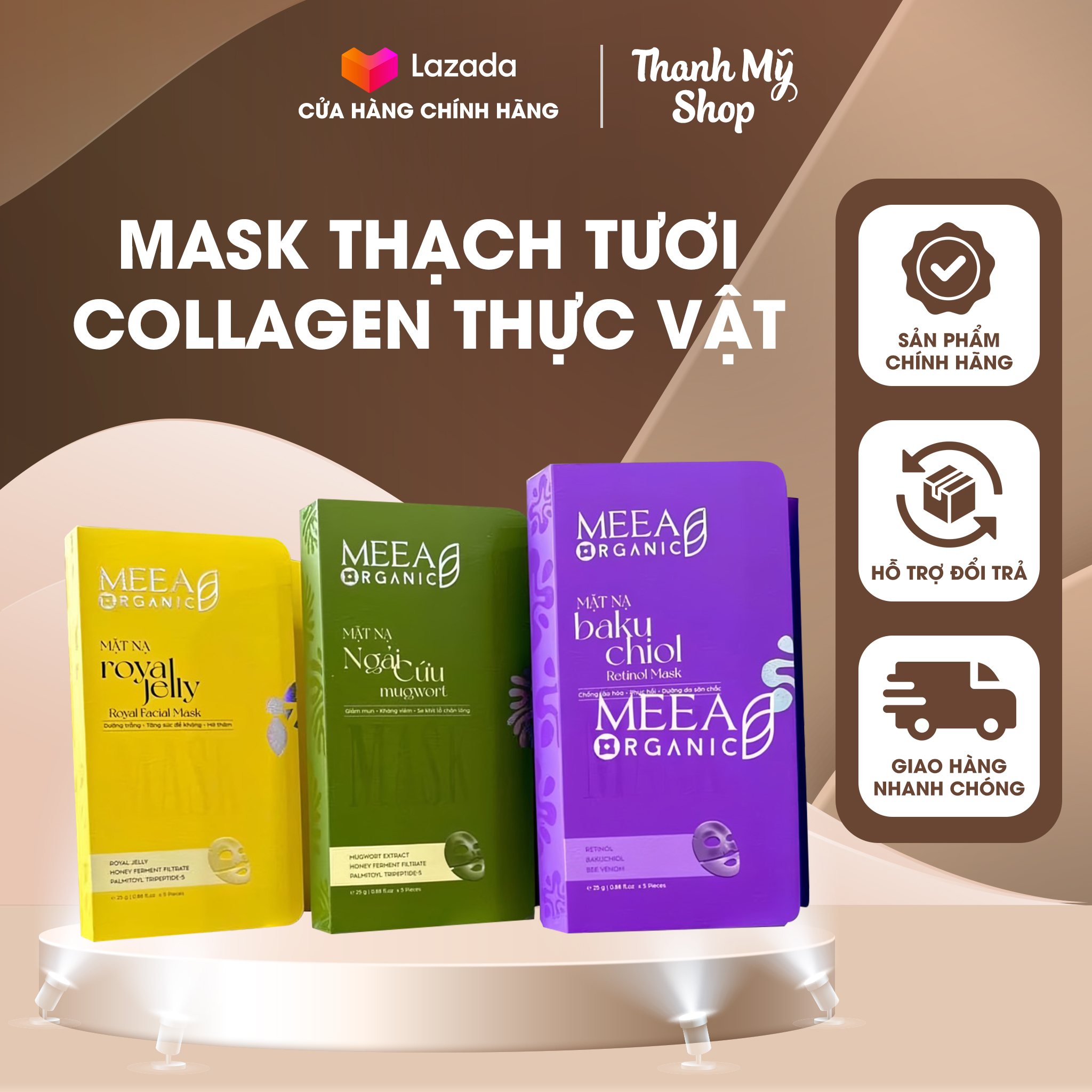   3 Loại  Mặt Nạ Mask Thạch Tươi Collagen Thực Vật - Meea Organic 