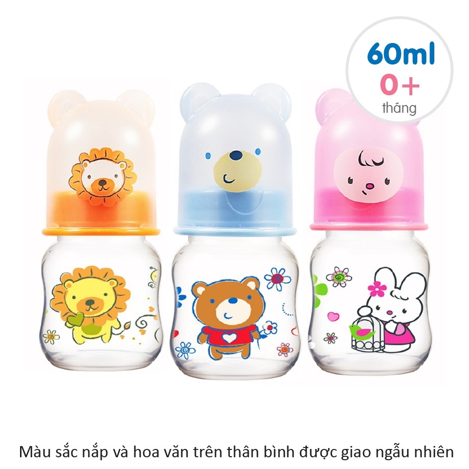 Bình sữa Natur Angel Stony nắp gấu 60ml dành cho bé 0+ thương hiệu hàng đầu Thái Lan