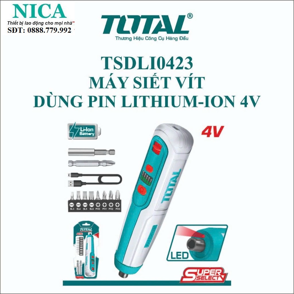 Máy siết vít dùng pin lithium-ion 4v total tsdli0423
