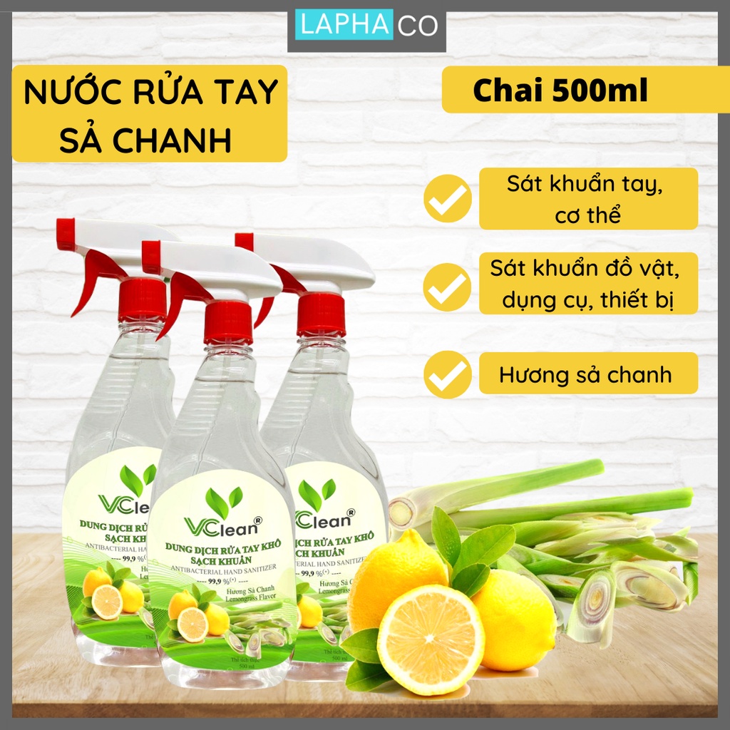 Xịt rửa tay khô Vclean sát khuẩn mềm mịn da 500ml