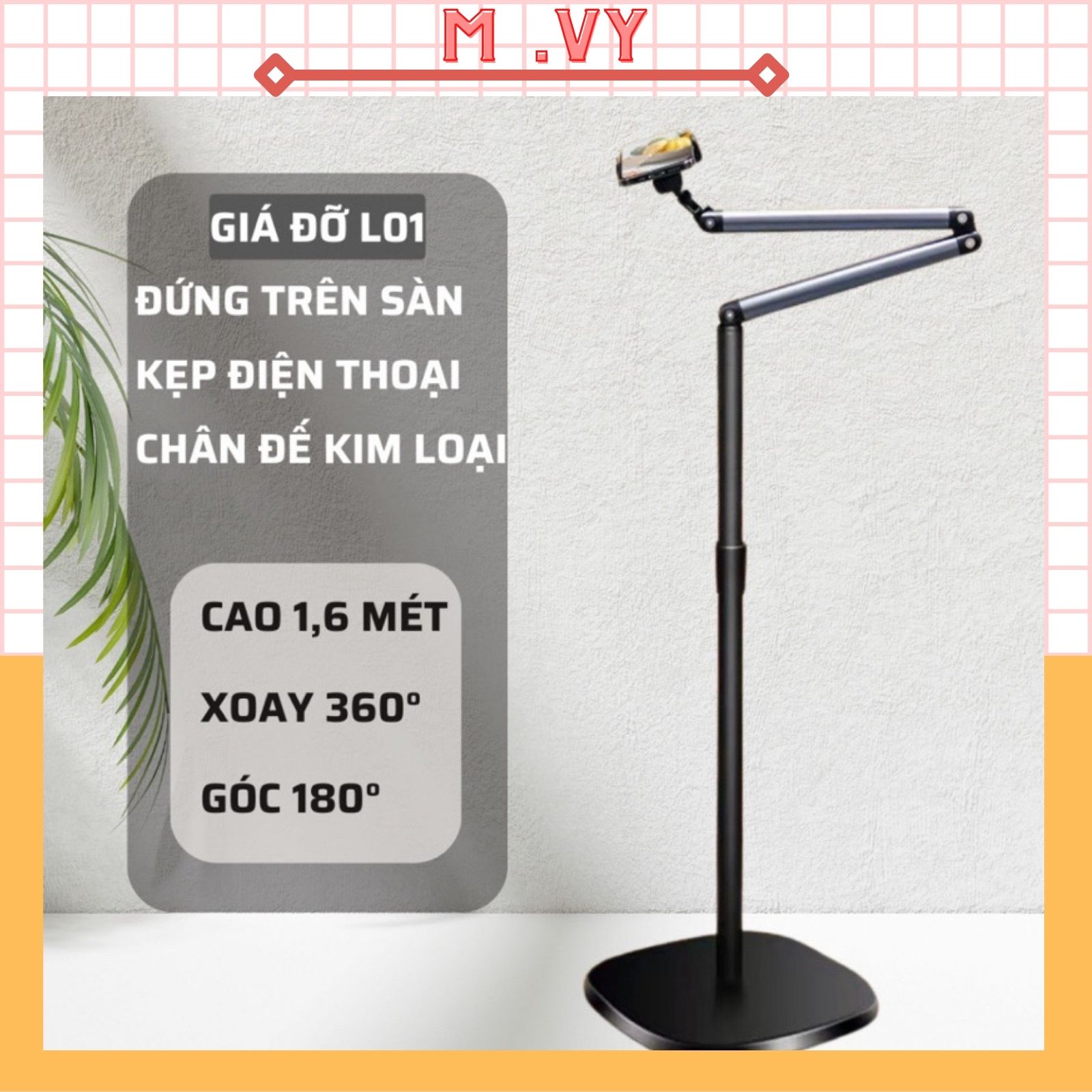 Giá đỡ điện thoại L01 giá đỡ cây treo trên sàn bằng kim loại cao 1,6m để xem phim quay hình video chụp ảnh livestream