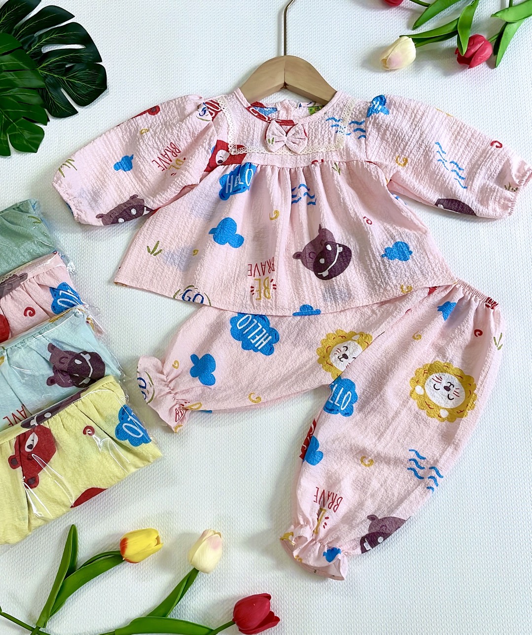 Combo 3 bộ tay dài xốp gạo bé