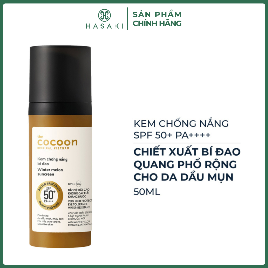  Kem Chống Nắng Cocoon Bí Đao Quang Phổ Rộng Cocoon Winter Melon Suncreen SPF 50+ PA++++ 50ml  Hasaki Sản Phẩm Chính Hãng 