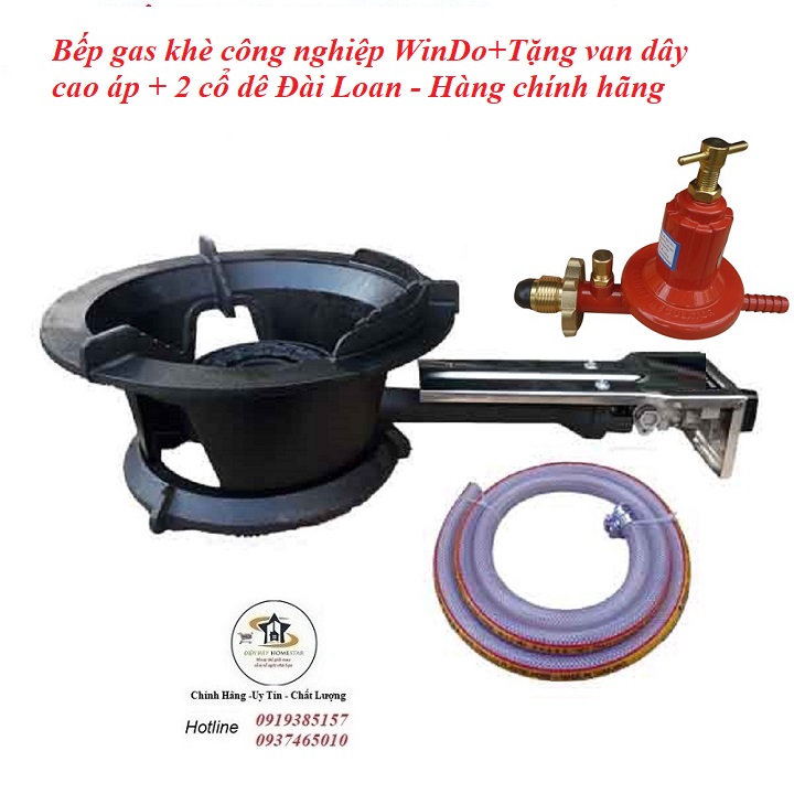 Combo bếp gas khè công nghiệp WinDo +tặng van dây + 2 cổ dê Đài Loan - Hàng chính hãng