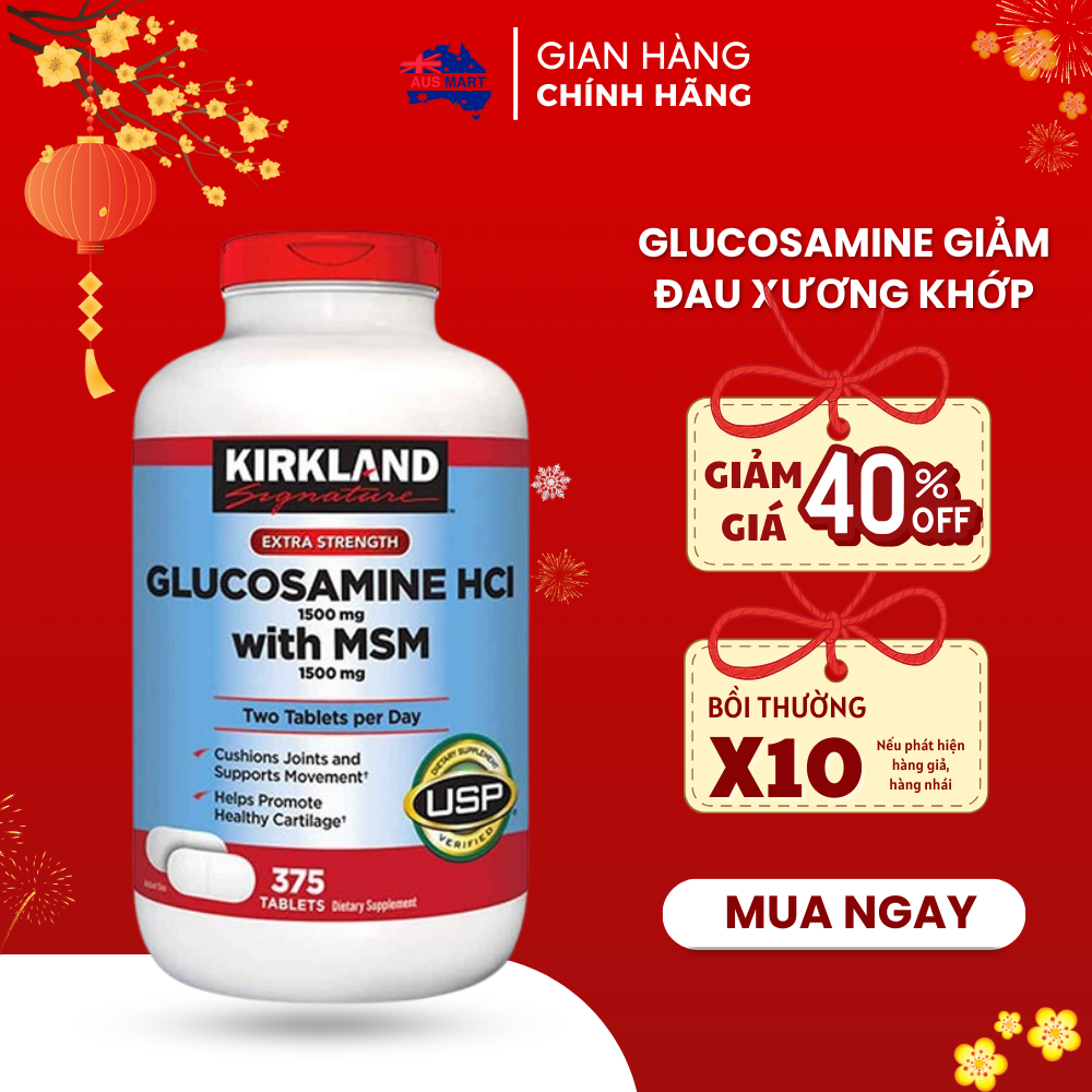 Viên uống bổ xương Kirkland Glucosamine HCL 1500mg With MSM 1500mg 375 Viên