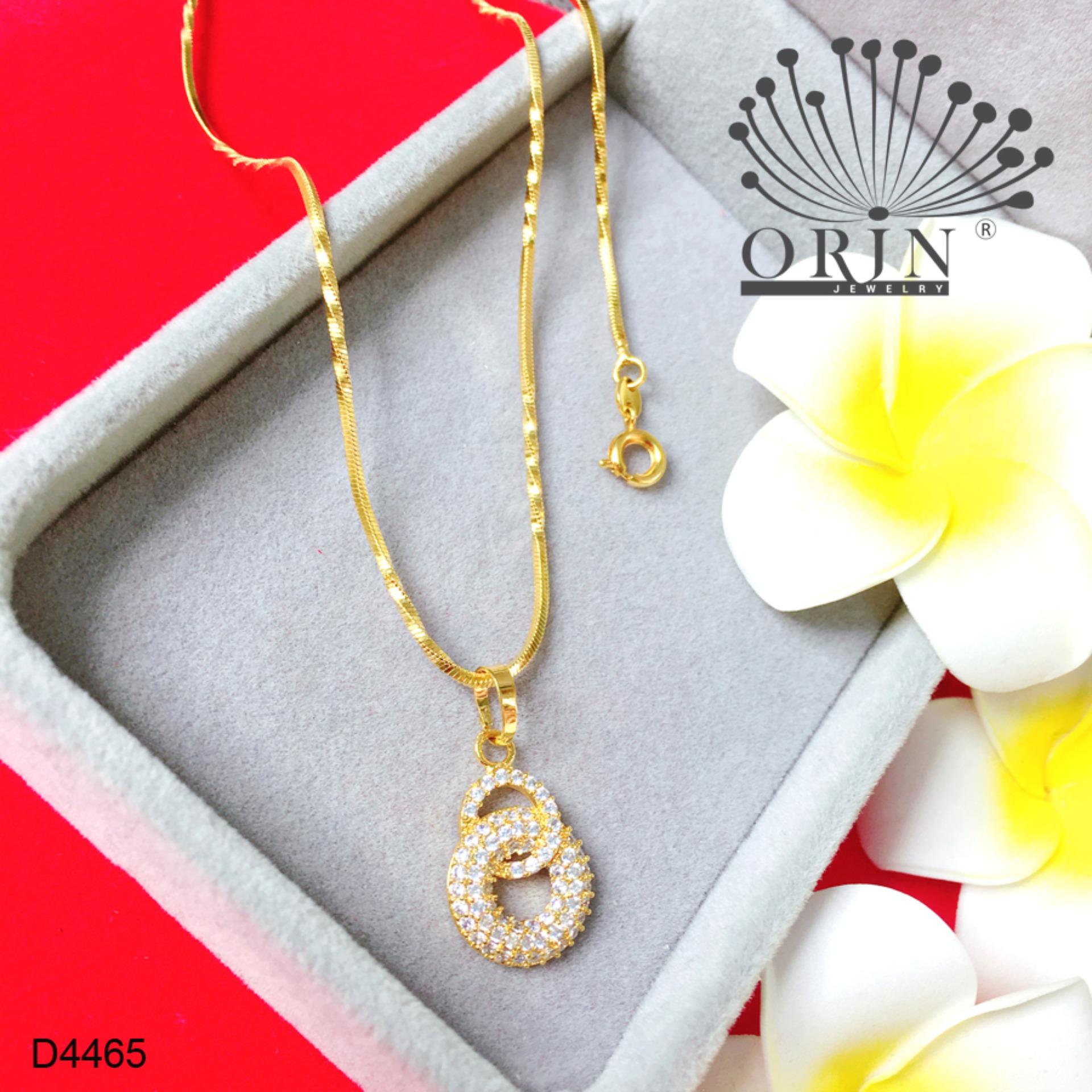 Dây chuyền mạ vàng 24k dạng mì xoắn mặt 2 vòng tròn lồng nhau đính đá thiết kế cao cấp Orin D4465 - Long Tien