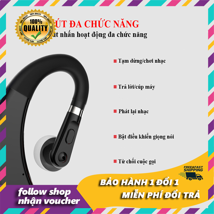 Tai nghe bluetooth không dây M11, Tai nghe bluetooth một bên - Tai nghe một bên bluetooth hỗ trợ Nghe nhạc, Nghe gọi điện thoại cho mọi Smart Phone