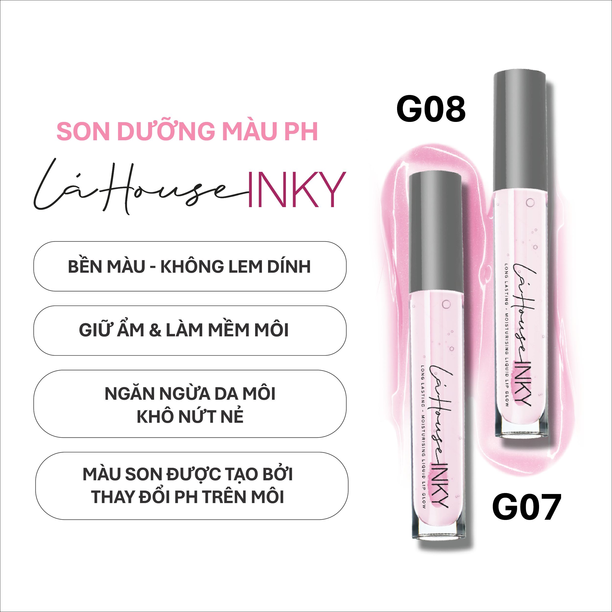 Son dưỡng màu,giữ ẩm pH Lá House Inky - Hồng nhạt G07