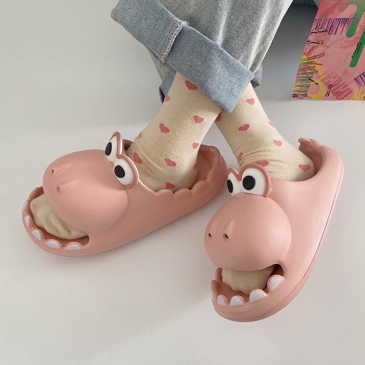 Dép quai ngang cá sấu,dép hà mã, cá xấu há miệng mắt to cho người lớn siêu cute phong cách Ulzzang
