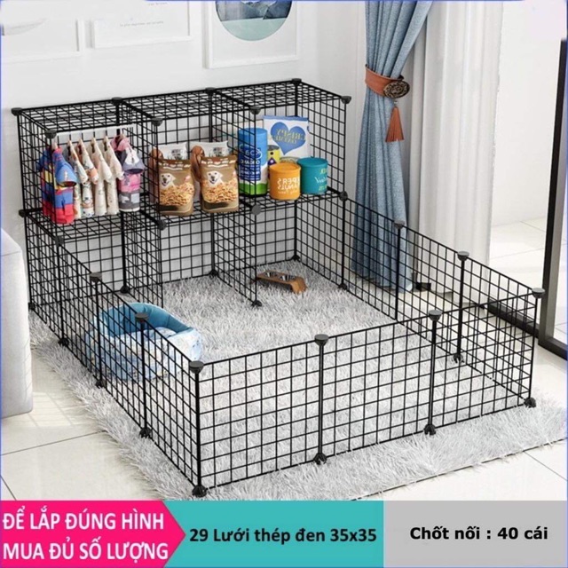 Bộ Chuồng Quây Thú Cưng 20 Tấm Ghép 35x35cm, Chuồng Chó Mèo Lắp Ráp Đa Năng, Rào Quây Cho Chó Mèo Bằng Lưới Sắt Sơn Tĩnh Điện, Chuồng Thú Cưng