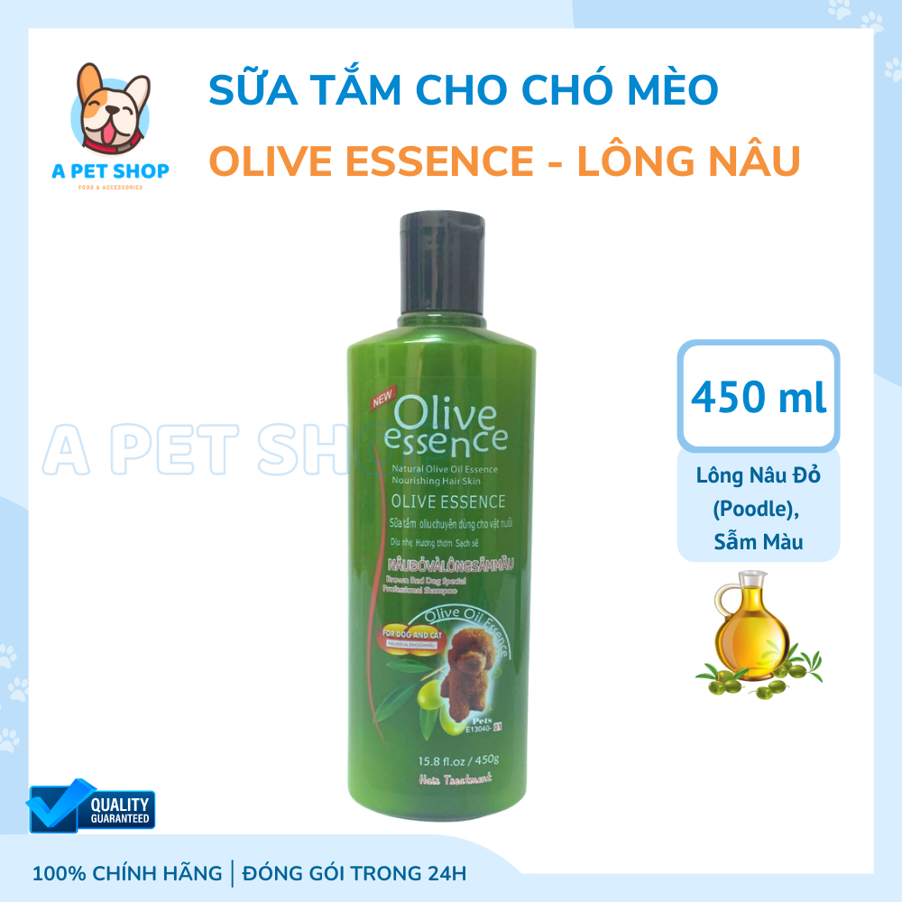 Sữa tắm cho chó mèo Olive Essence 450ml lông nâu, sẫm màu - Sữa tắm cho chó Poodle - Dầu gội cho chó mèo - a pet shop