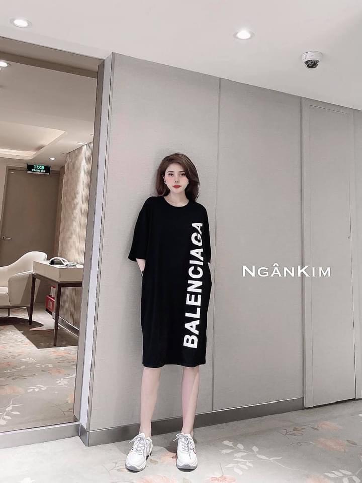 [Yến Trần] Váy Suông - Đầm Suông From Rộng In Chữ BALEN Tay Lỡ Dáng dài