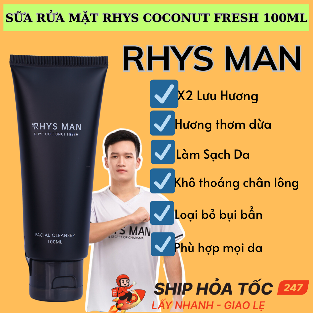 Sữa rửa mặt nam RHYS MAN Rhys Coconut Fresh hương dừa thơm mát 100ml