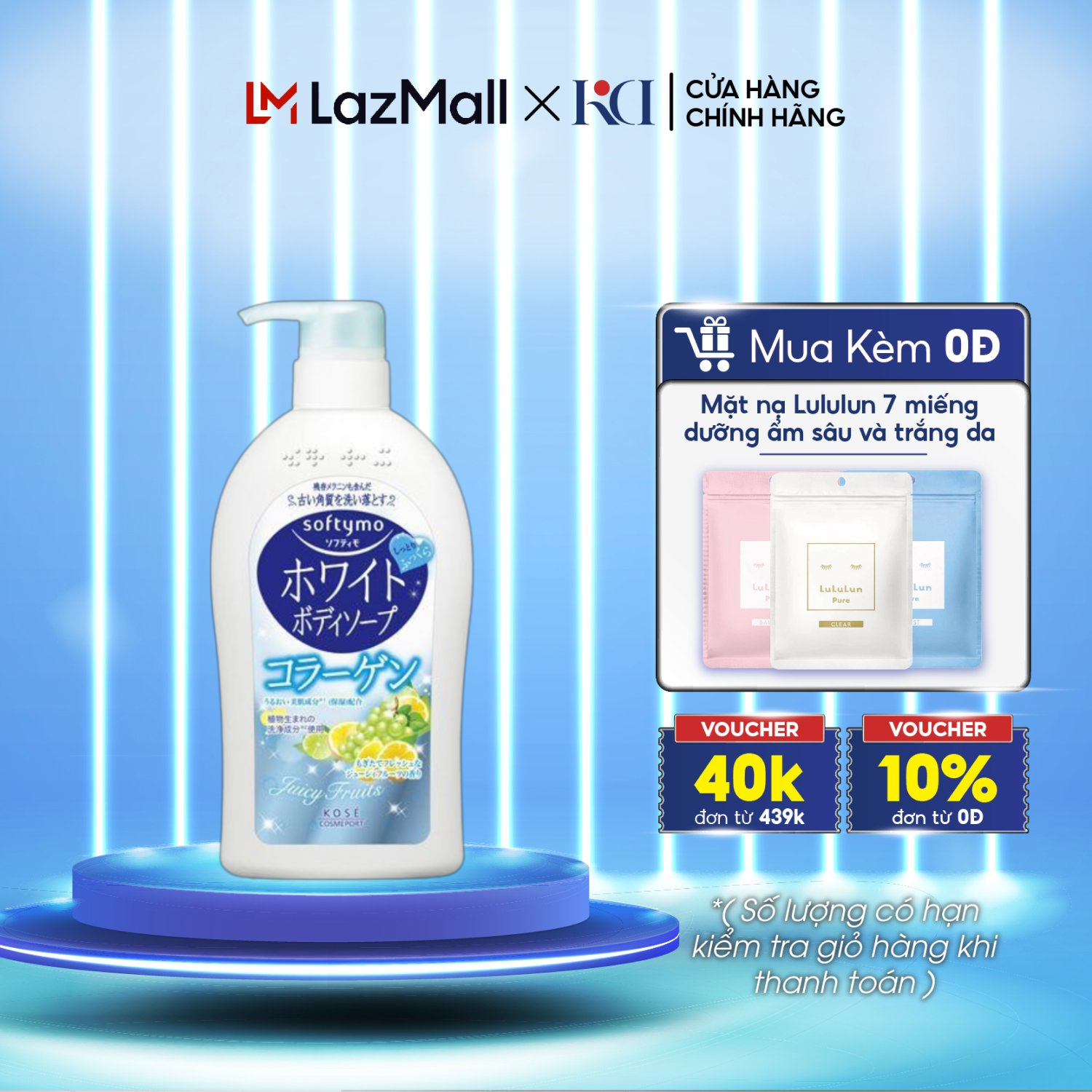 Sữa tắm trắng da Kose Softymo 600ml Hyaluronic acid dưỡng trắng và cấp ẩm da mịn màng