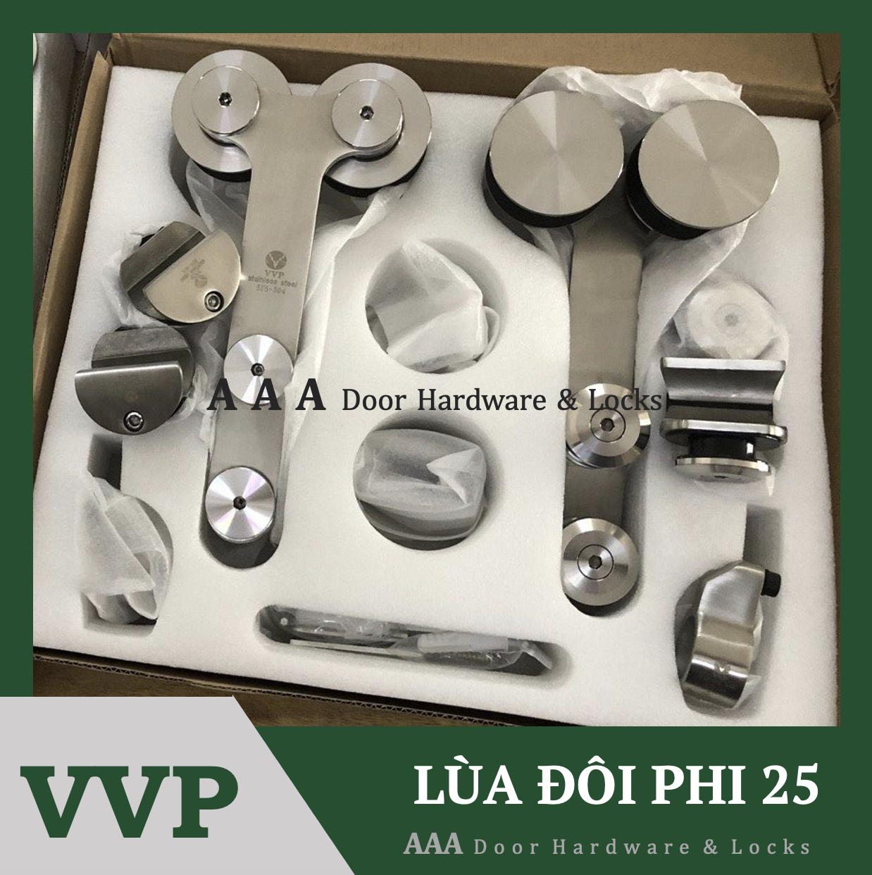 Bộ bánh xe lùa kép phi 25 treo cửa kính cường lực - Lùa kép phi 25 VVP