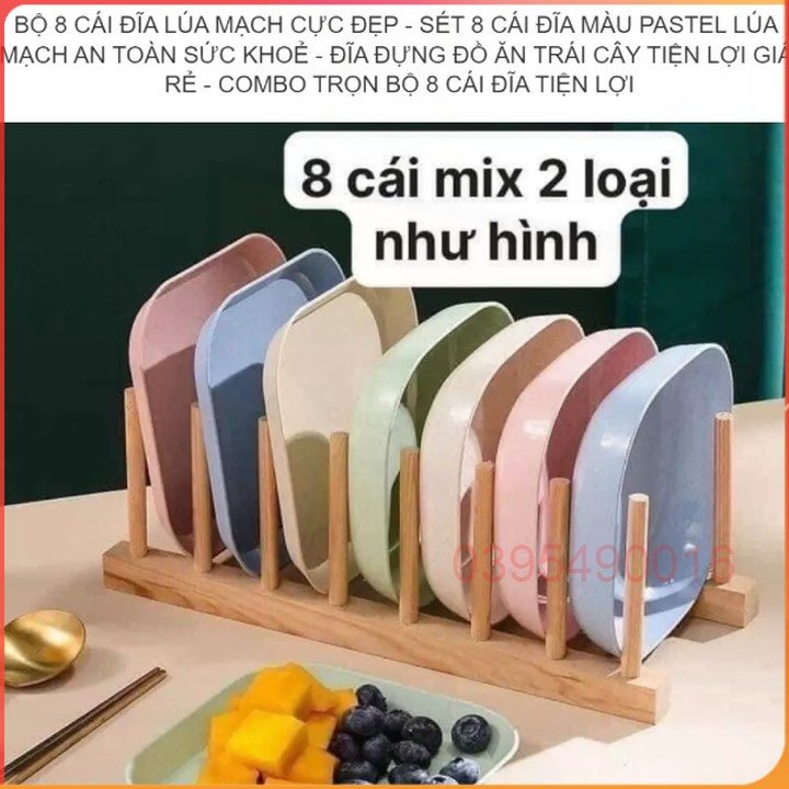 Bộ 8 đĩa lúa mạch sâu lòng màu pastal siêu xinh, đĩa lúa mạch hình vuông đựng thức ăn hoa quả bánh kẹo đa năng, tiện lợi