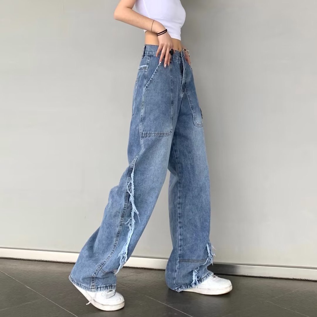 Quần Jeans Nữ Dáng Thung, Quần Jeans Cạp Cao Phong Cách Ulzzang_J26