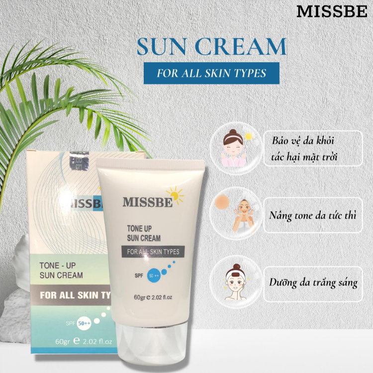 Kem Chống Nắng, Nâng Tone Da MissBe (60g) Nhật Bản Chính Hãng, Bảo Vệ Da Khỏi Tác Hại Mặt Trời, Dưỡng Da Trắng Sáng