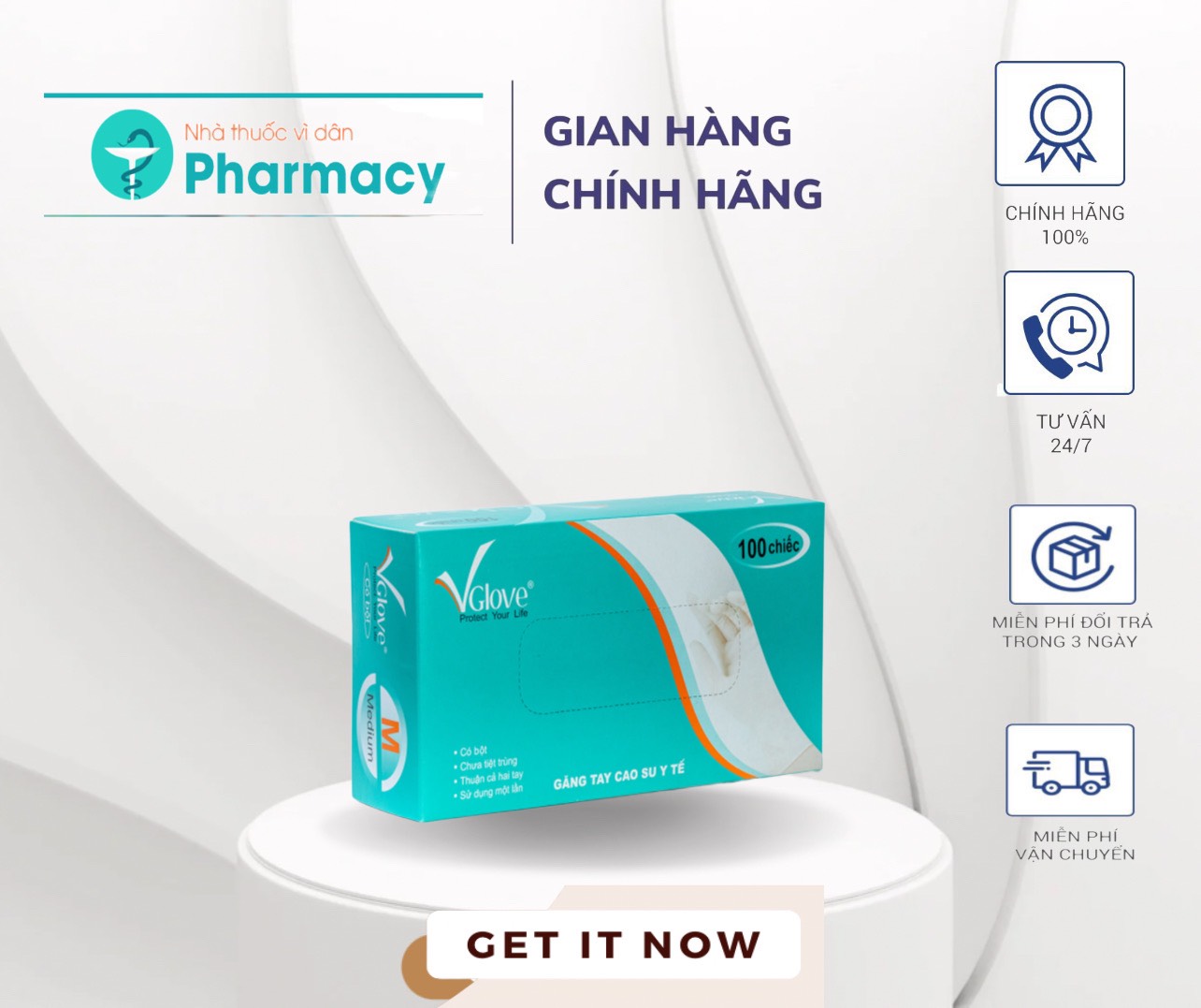 găng tay y tế vglove Khải Hoàn cao su siêu dai găng tay làm bếp nấu ăn (Hộp 100 Cái) bao tay y tế có bột