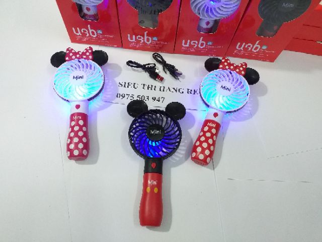 Quạt cầm tay mickey 3109 - 3 cấp độ - có đèn