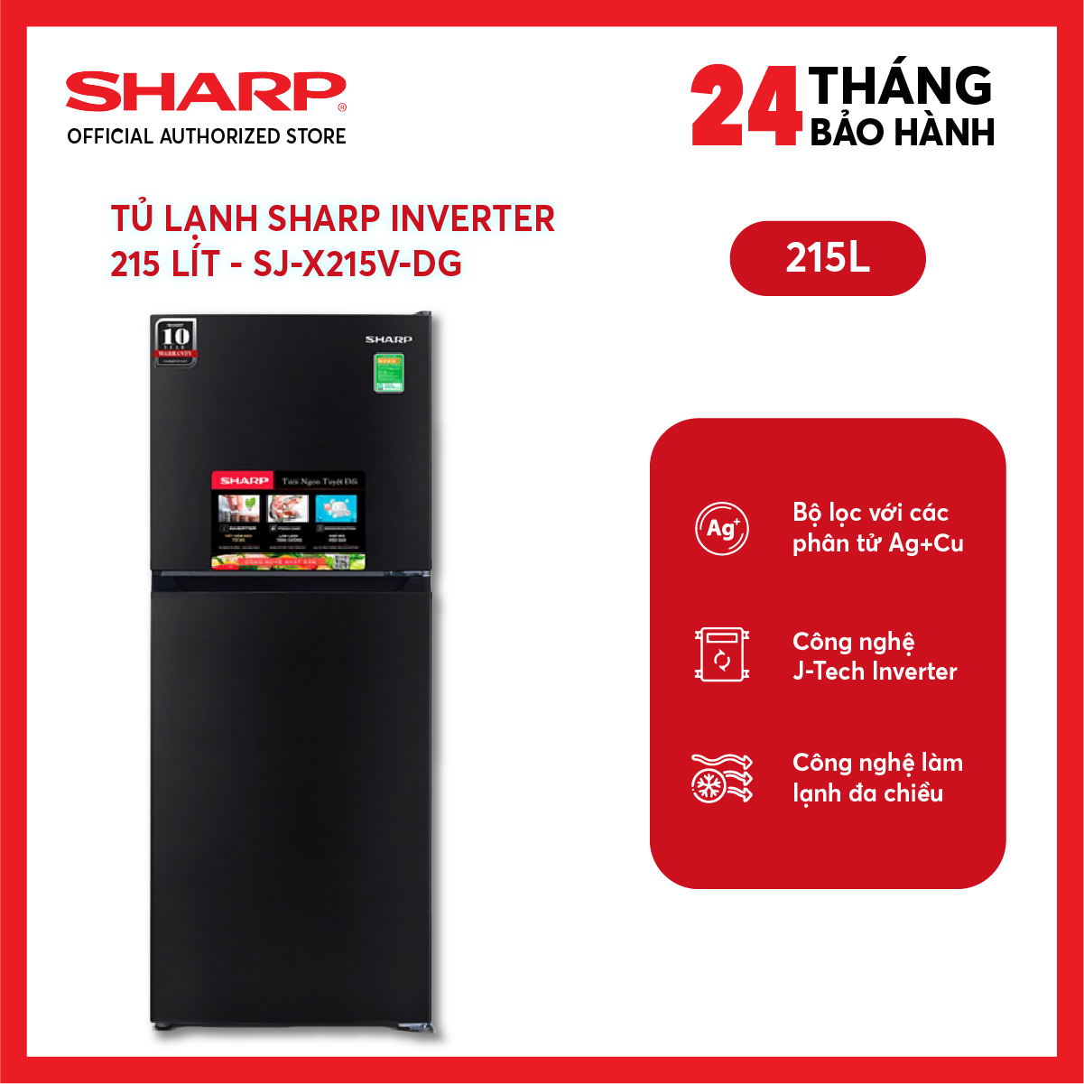 [FreeSHIP COD + Lắp Hà Nội] Tủ Lạnh Sharp Inverter 215 Lít SJ-X215V-DG