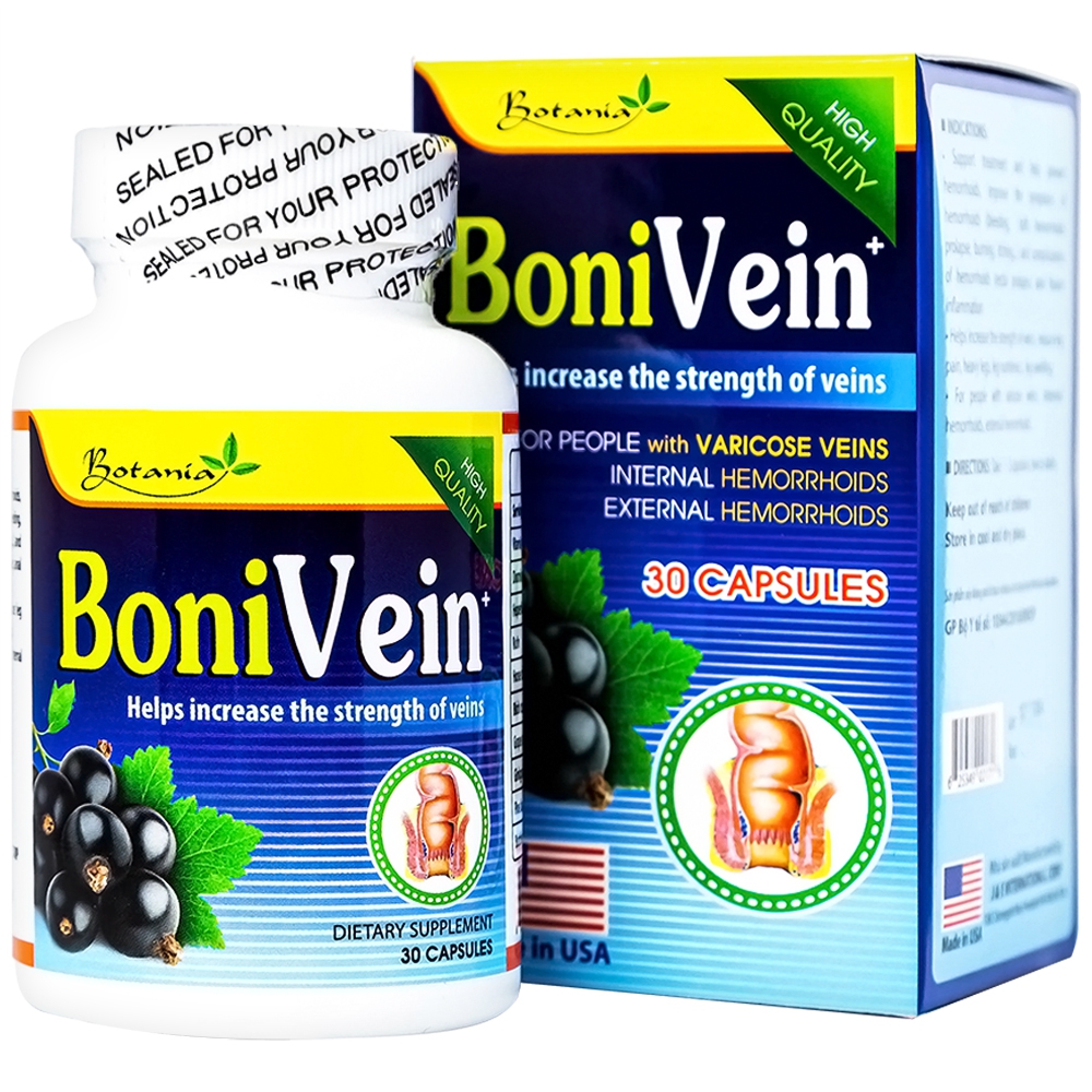BoniVein hỗ trợ giảm trĩ, suy giãn tĩnh mạch hộp 30 viên