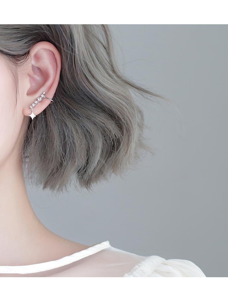 Bông tai bạc ulzzang rớt sao dễ thương bông tai kẹp vành chỉ cần 1 lỗ