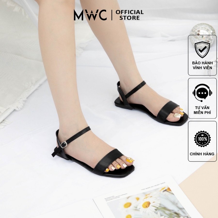 Giày sandal nữ thời trang mwc đế bệt quai ngang basic giản dị thời thượng màu đen kem nusd- 2751