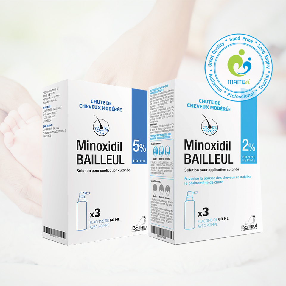 Xịt mọc tóc ngăn rụng tóc, hỗ trợ mọc tóc Minoxidil Bailleul 2%/5%, Pháp