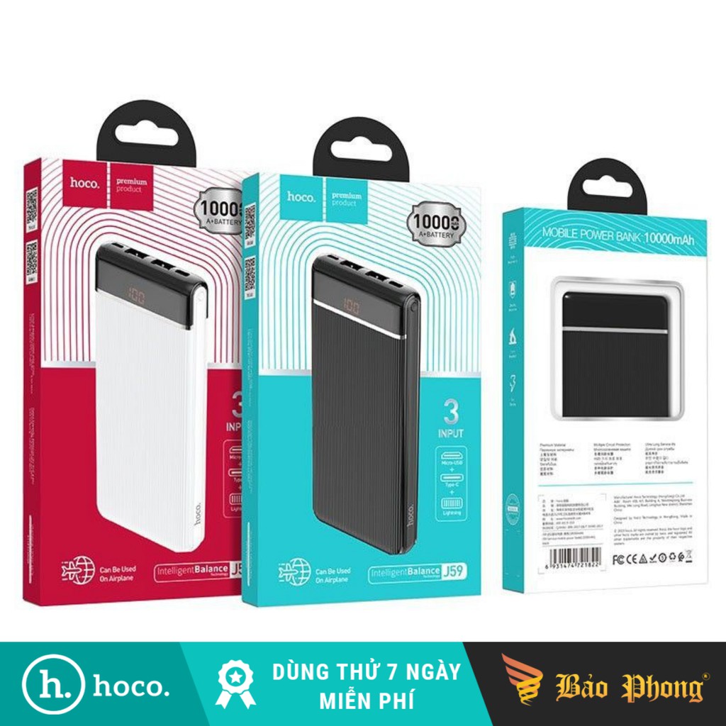 Pin dự phòng hoco j59 dung lượng 10.000mah màn hình led hiển thị thời lượng pin
