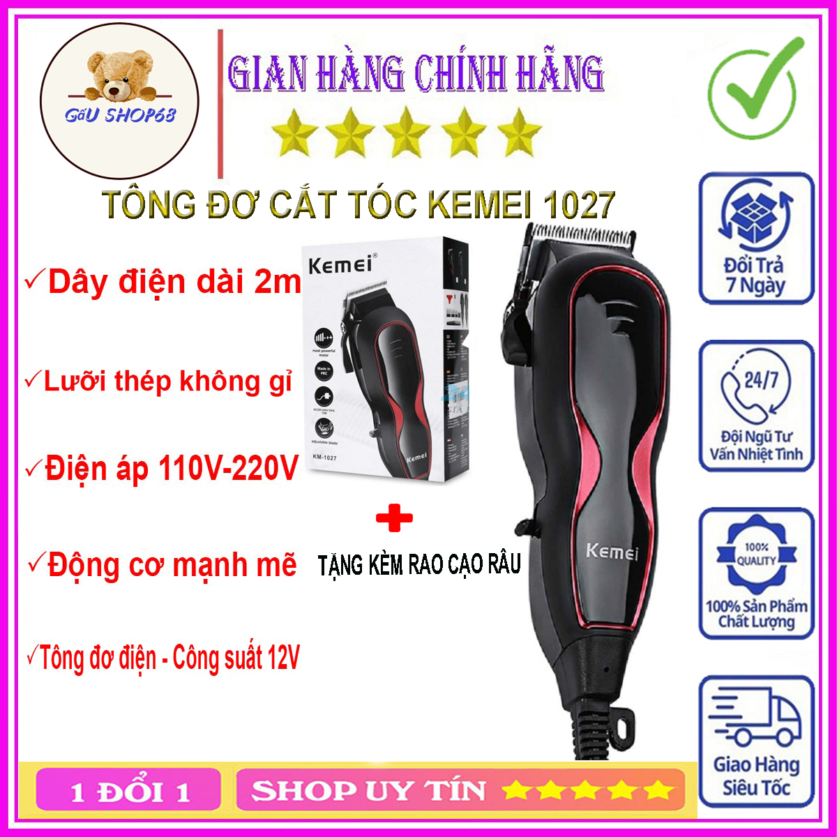 Tông đơ cắt tóc nam,tông đơ cắt tóc Kemei 1027 chính hãng siêu bền, tông đơ điện, tông đơ cắt tóc loại tốt,tông đơ chấn viền , tong do cat toc,tông đơ cắt tóc chính hãng.
