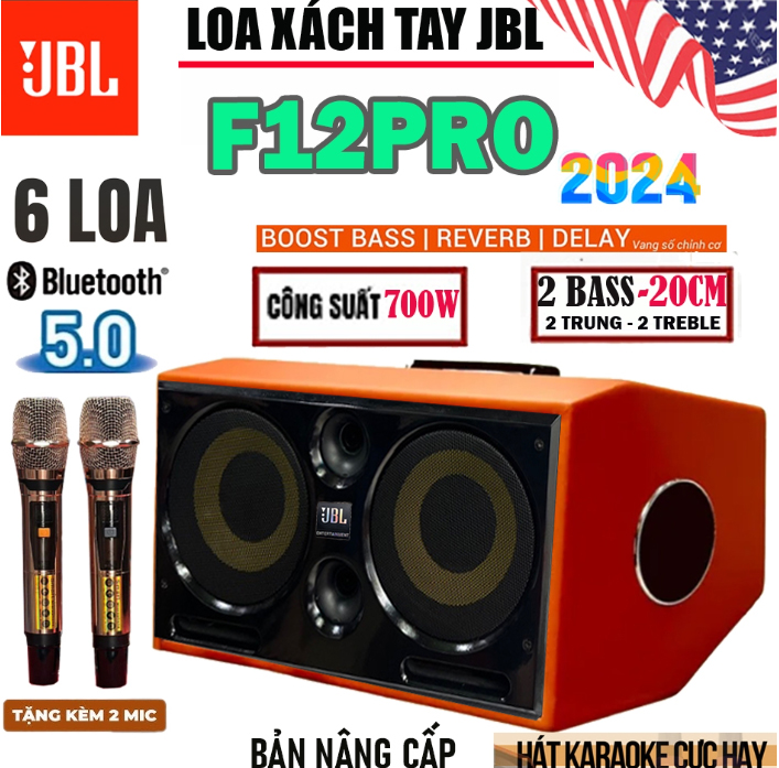 MẪU MỚI NÂNG CẤP 2024 - Loa Xách Tay Karaoke Di Động JBL F12Pro - Kèm Micro UHF Siêu Ngon Hệ Thống 6 Loa 6 Đường Tiếng, Sub Siêu Trầm 2 Bass 20CM, 2 Trυng, 2 Treble Công Suất 700W Cực Khủng Bass Dày Âm Thanh Sáng, Bluetooth 5.0- Cáp Quang- HDML- AUX