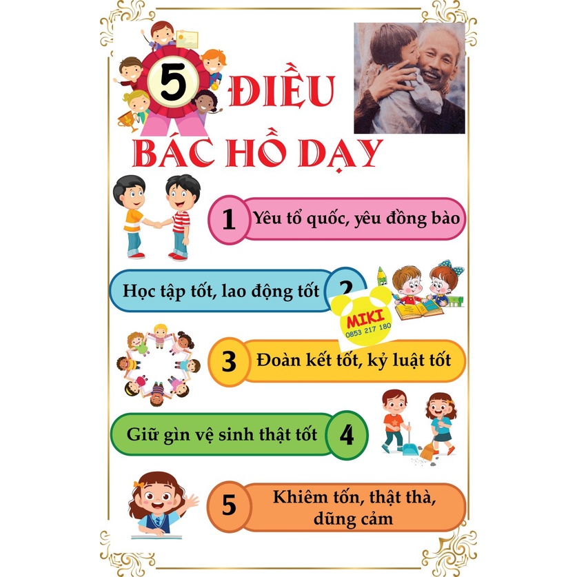 Tranh 5 điều bác hồ dạy, trang trí lớp