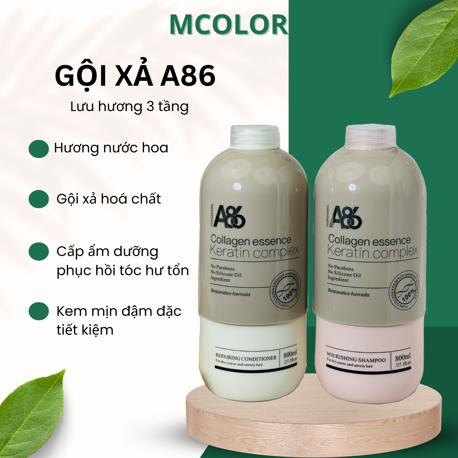 Cặp dầu gội xả a86, dầu gội dành cho salon gội xả phục hồi, dưỡng ẩm chăm sóc tóc dung tích 800 ml