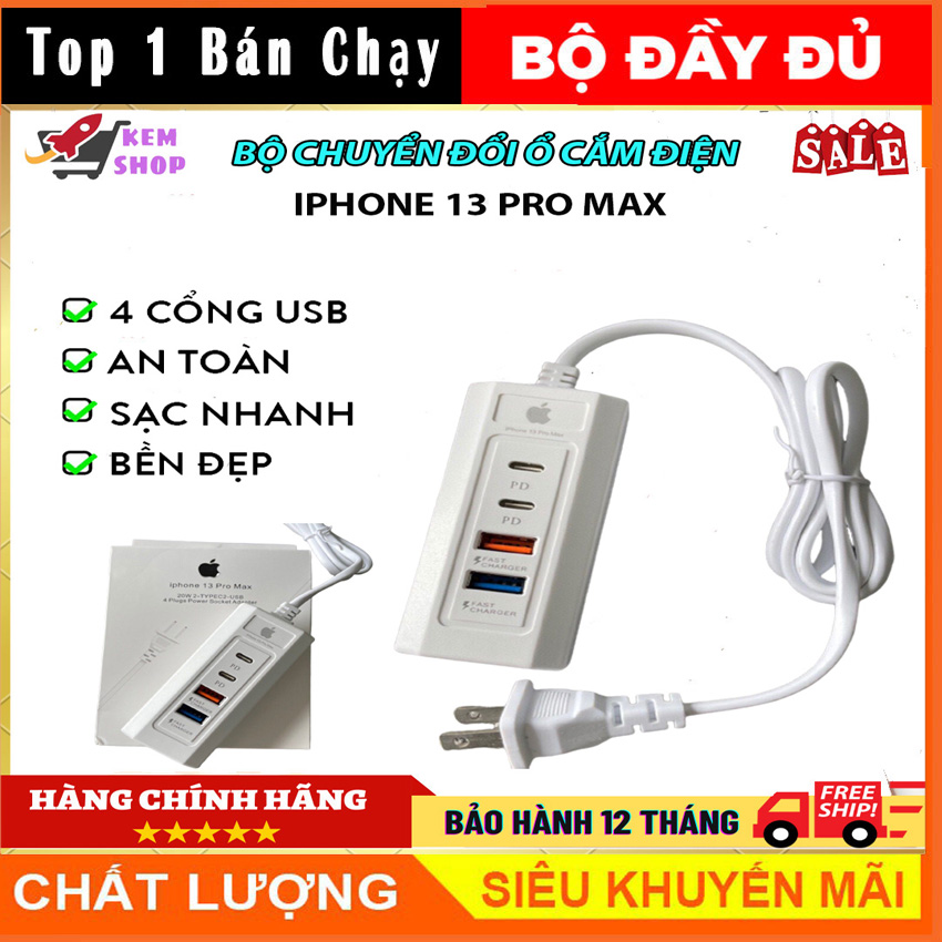 Bộ sạc cắm USB PD20W, Ổ chia cổng usb, Bộ chuyển đổi ổ cắm điện sạc, Bộ sạc nhanh 4 cổng USB có dây dùng cho mọi điện thoại di động đa năng