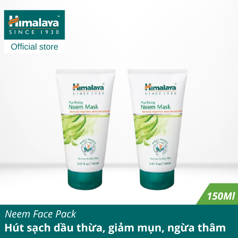 [Combo][HÀNG CHÍNH HÃNG] 2 Mặt nạ đất sét lá neem giúp kiềm dầu, ngừa mụn, dịu da Himalaya Herbals Neem Face Pack 150ml