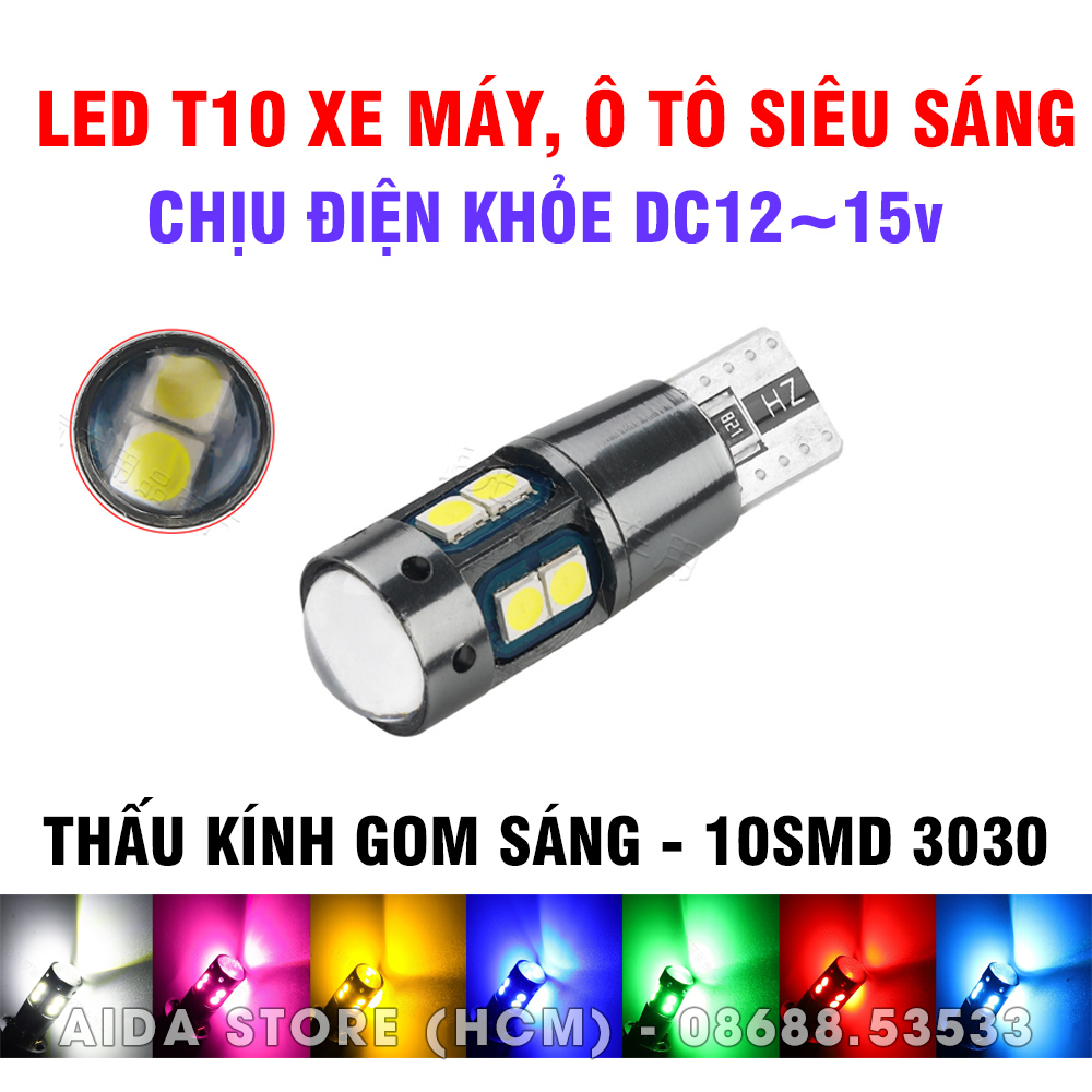 [HCM]01 Bóng đèn LED T10 10smd CREE 3030 điện áp khỏe DC12-15v demi xi nhan xe máy ô tô