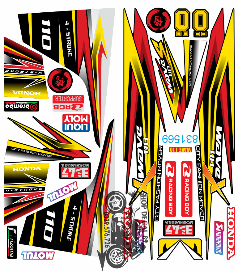 Tem Rời WAVE ALPHA 110 Chữ X VÀNG ĐỎ ĐEN MÃ 831569 (Tem 3 Lớp Chống Bay Màu)