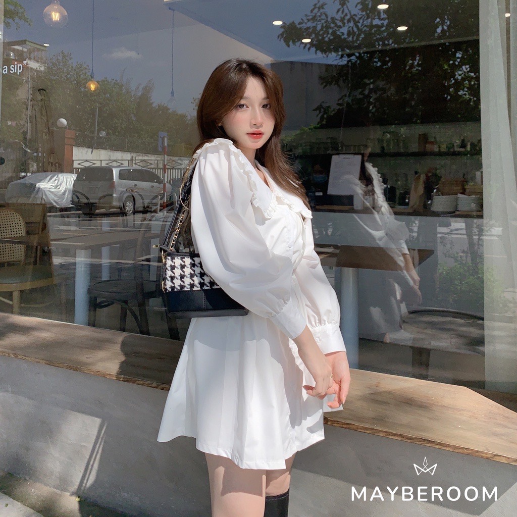 Váy sơ mi babydoll suông A xếp ly cổ bèo Rebecca dress Mayberoom