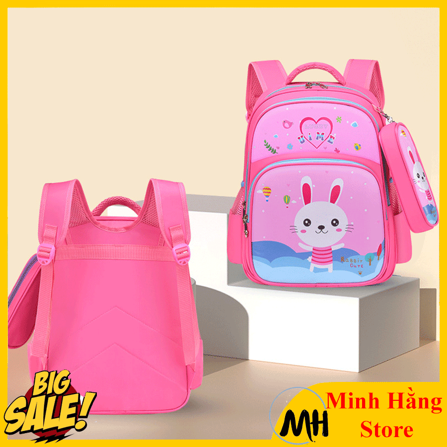 [SIZE 42CM- LỚP 3 ĐẾN LỚP 9] Balo học sinh nữ cấp 1, cấp 2 có kèm túi ví đựng bút, cặp sách cho bé gái tiểu học trung học hình thỏ, công chúa dễ thương, chống thấm nước