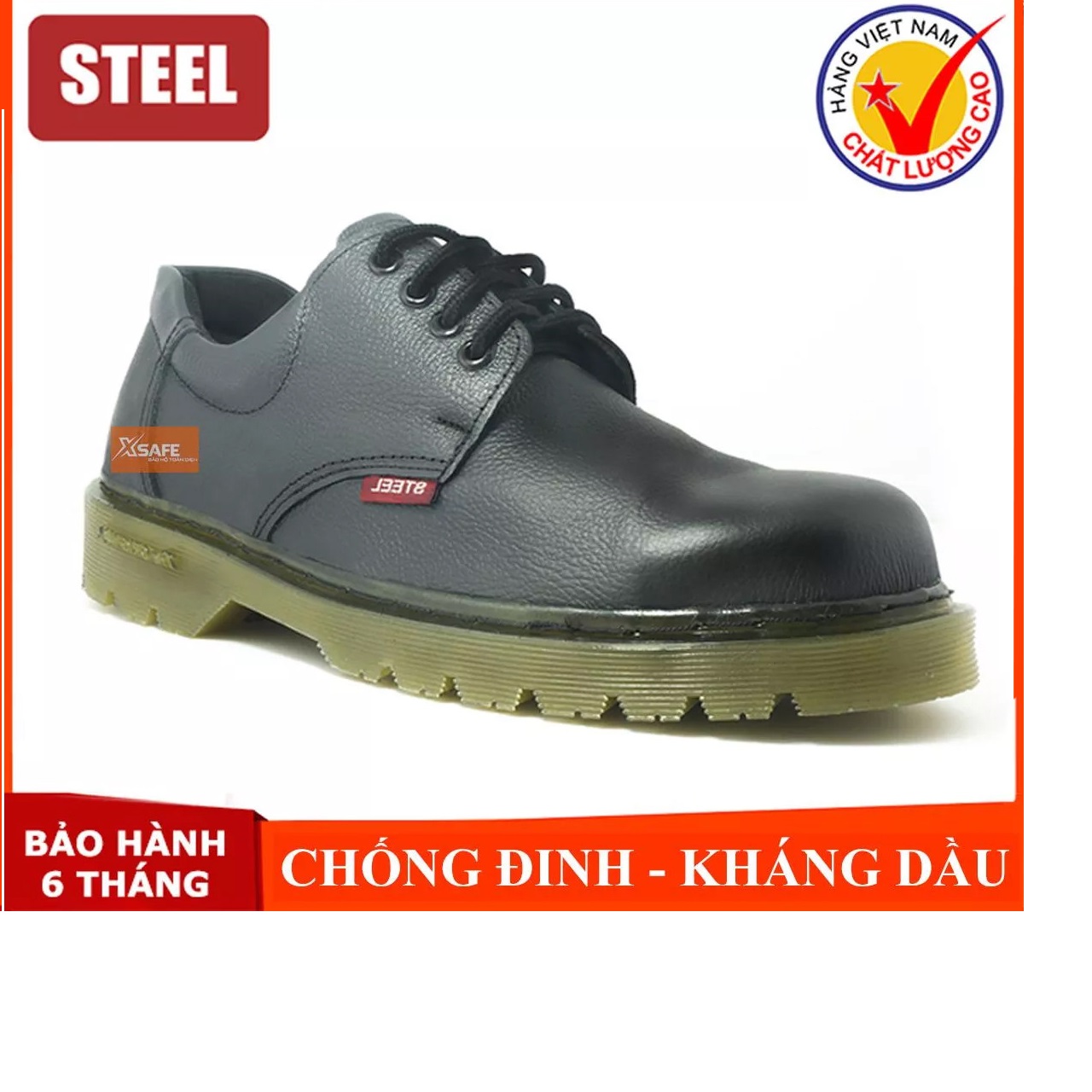 Giày bảo hộ lao động STEEL giày da bảo hộ lao động giày công trình chống đinh chống và đập, trơn trượt, đế cao su cách điện 3,6Kv, giày nam, giày bảo hộ lao động nam cao cấp